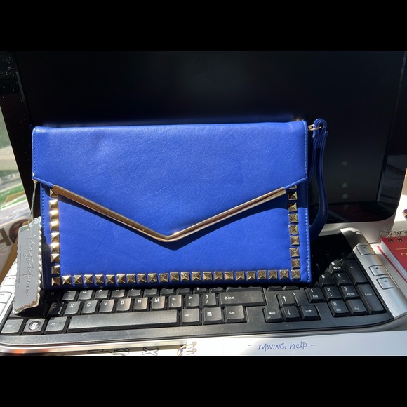 Miztique designer cobalt blue gold chain strap hardware bag - Picture 4 of 13